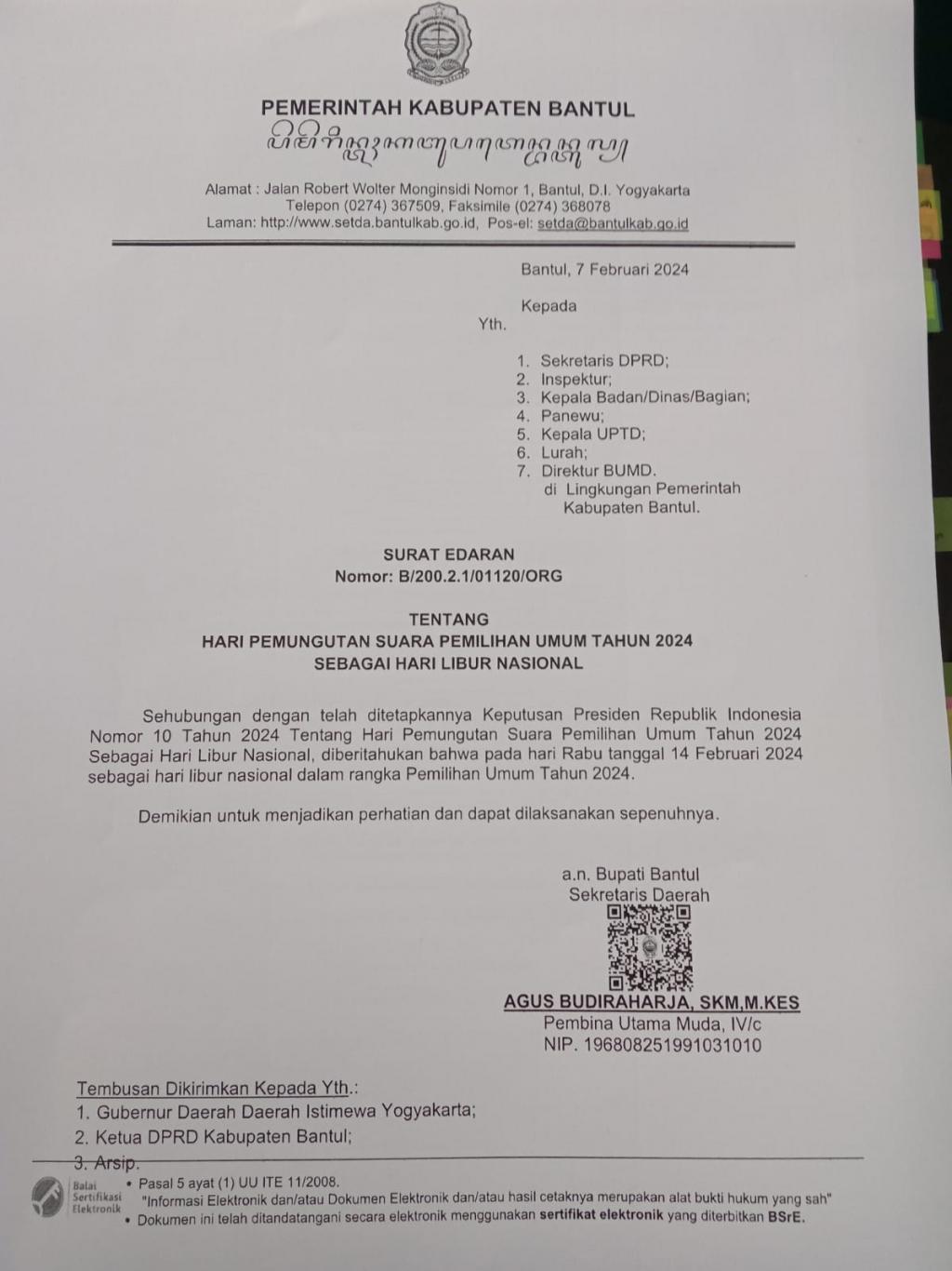 Pengumuman Penetapan 14 Februari 2024 Sebagai Hari Libur Nasional