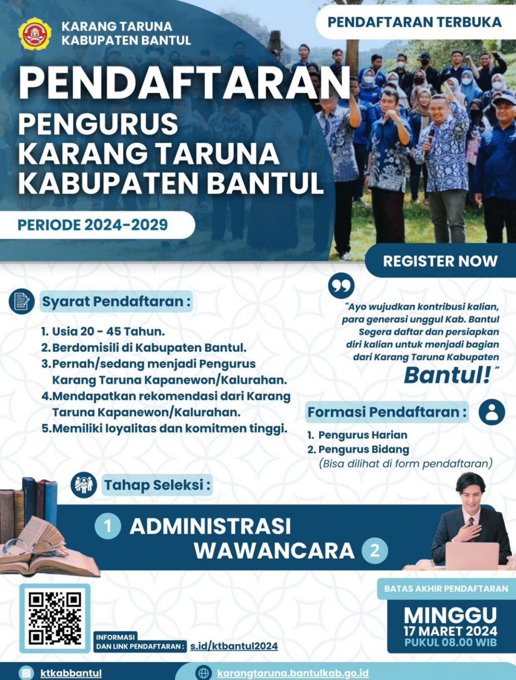 Pendaftaran Pengurus Karangtarua Kabupaten Bantul Periode 2024-2029