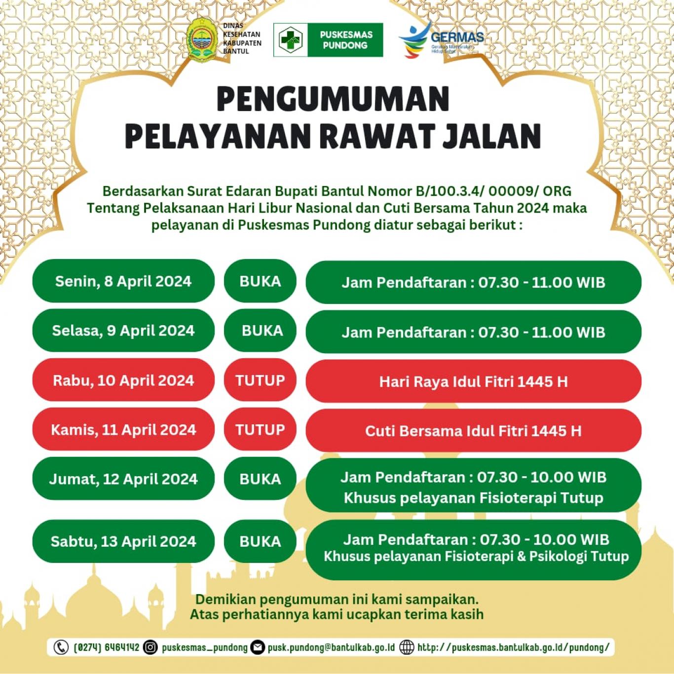 Pengumuman Rawat Jalan Puskesmas Pundong