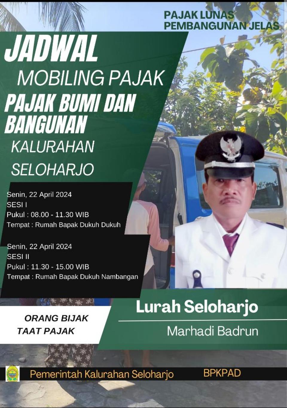Jadwal Mobiling Pajak Bumi dan Bangunan 22 April 2024 di Seloharjo