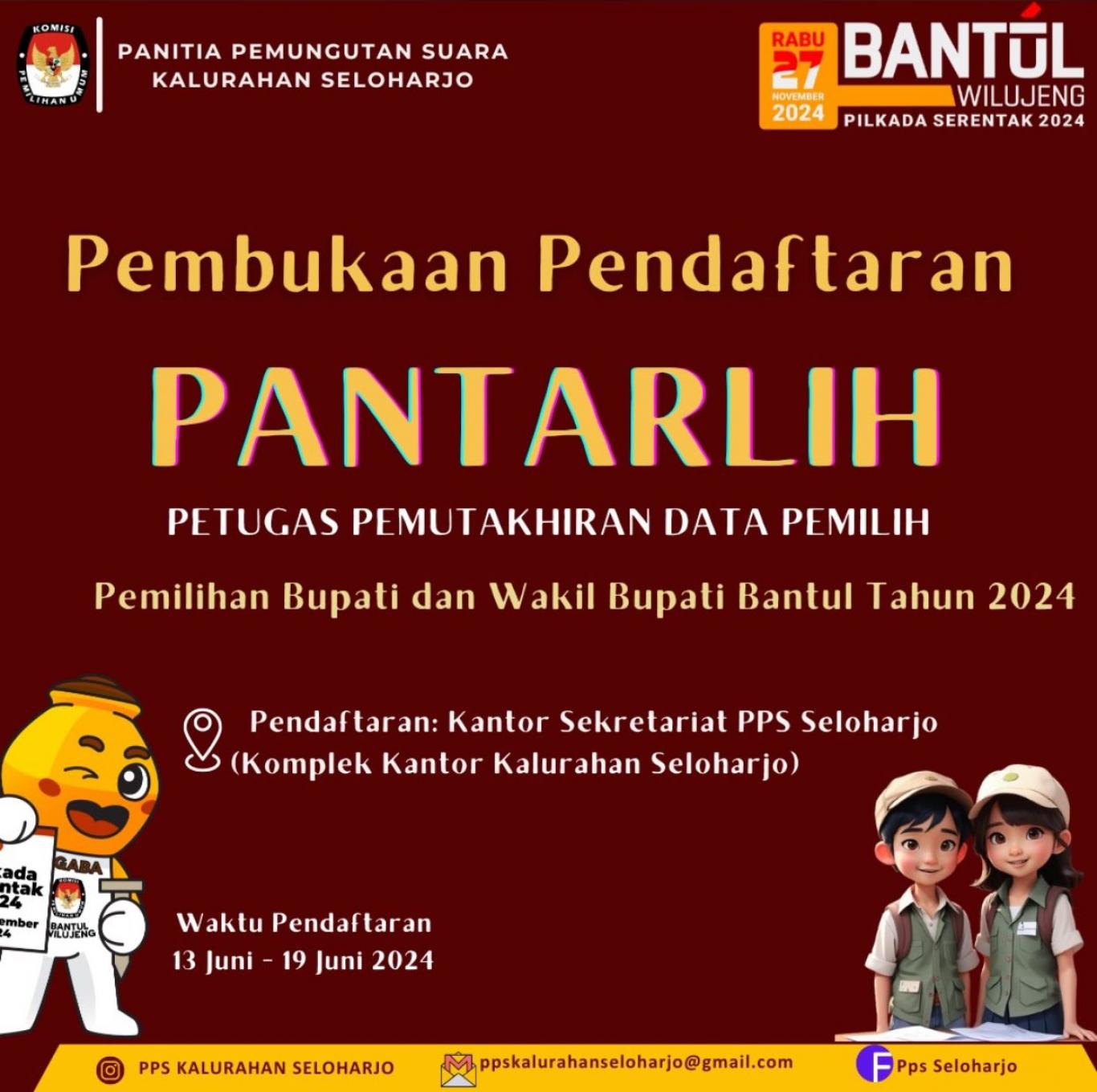 Pembukaan Pendaftaran PANTARLIH Pemilihan Bupati dan Wakil Bupati Bantul Tahun 2024