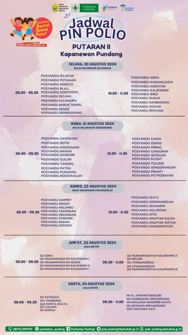 Jadwal Pin Polio Putaran II Kapanewon Pundong