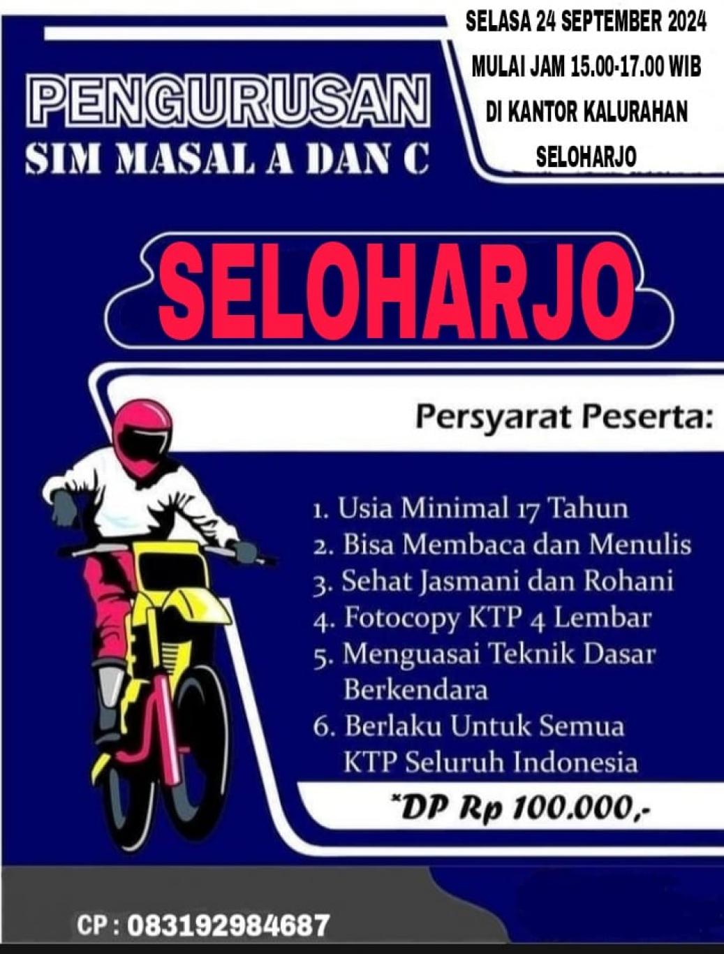 Pendaftran Sim A dan Sim C (Baru) Di Kalurahan Seloharjo