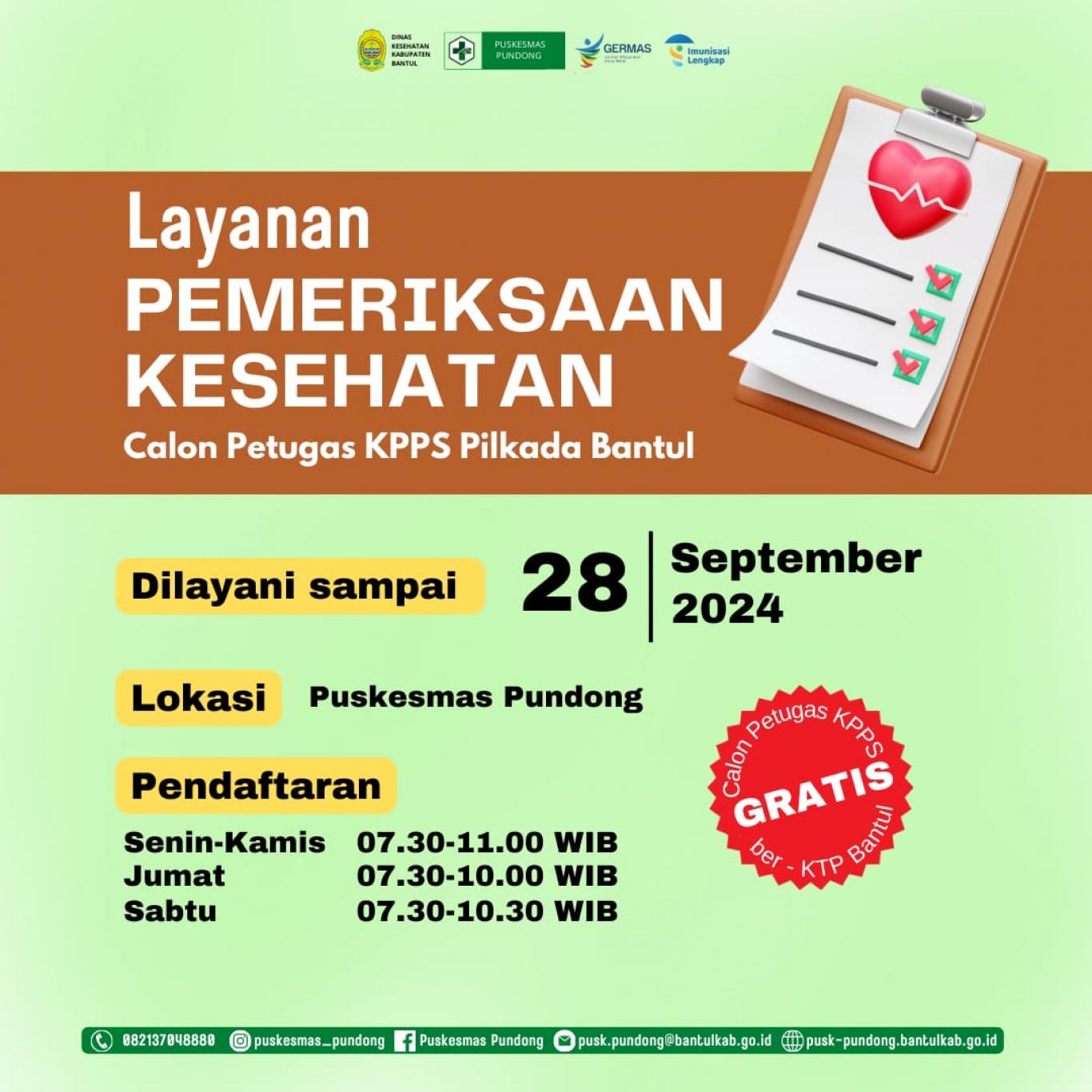 Layanan Pemeriksaan Kesehatan Calon KPPS Pilkada Bantul (GRATIS)
