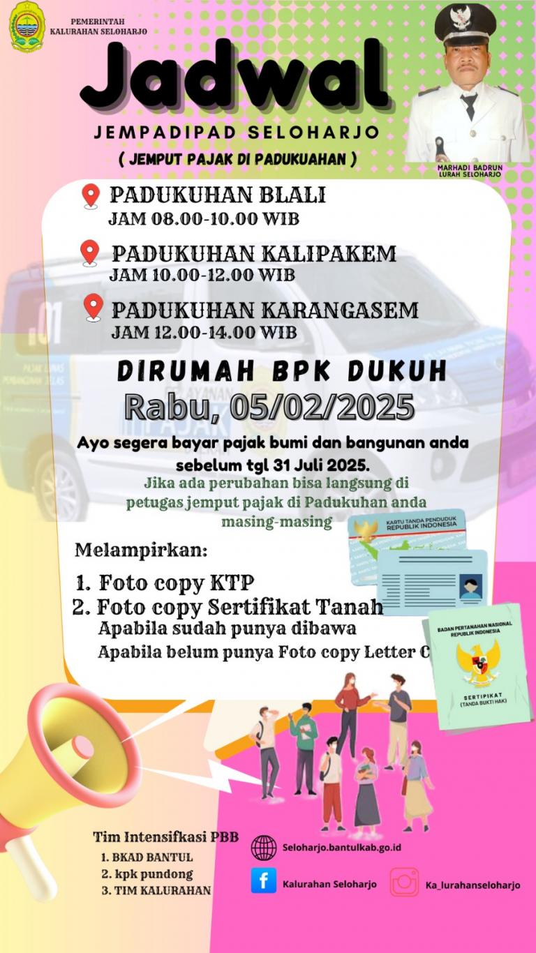 Jadwal Jemput Pajak di Padukuhan pada Rabu, 05 Februari 2025 Tahap Pertama
