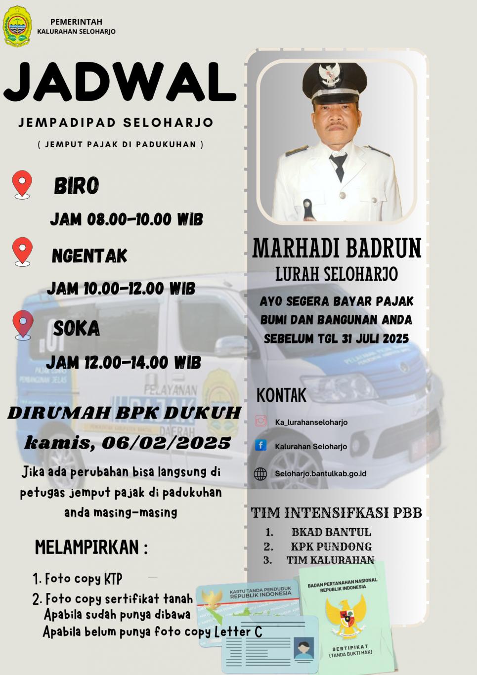 Jadwal Jemput Pajak di Padukuhan pada Kamis, 06 Februari 2025 Tahap Pertama