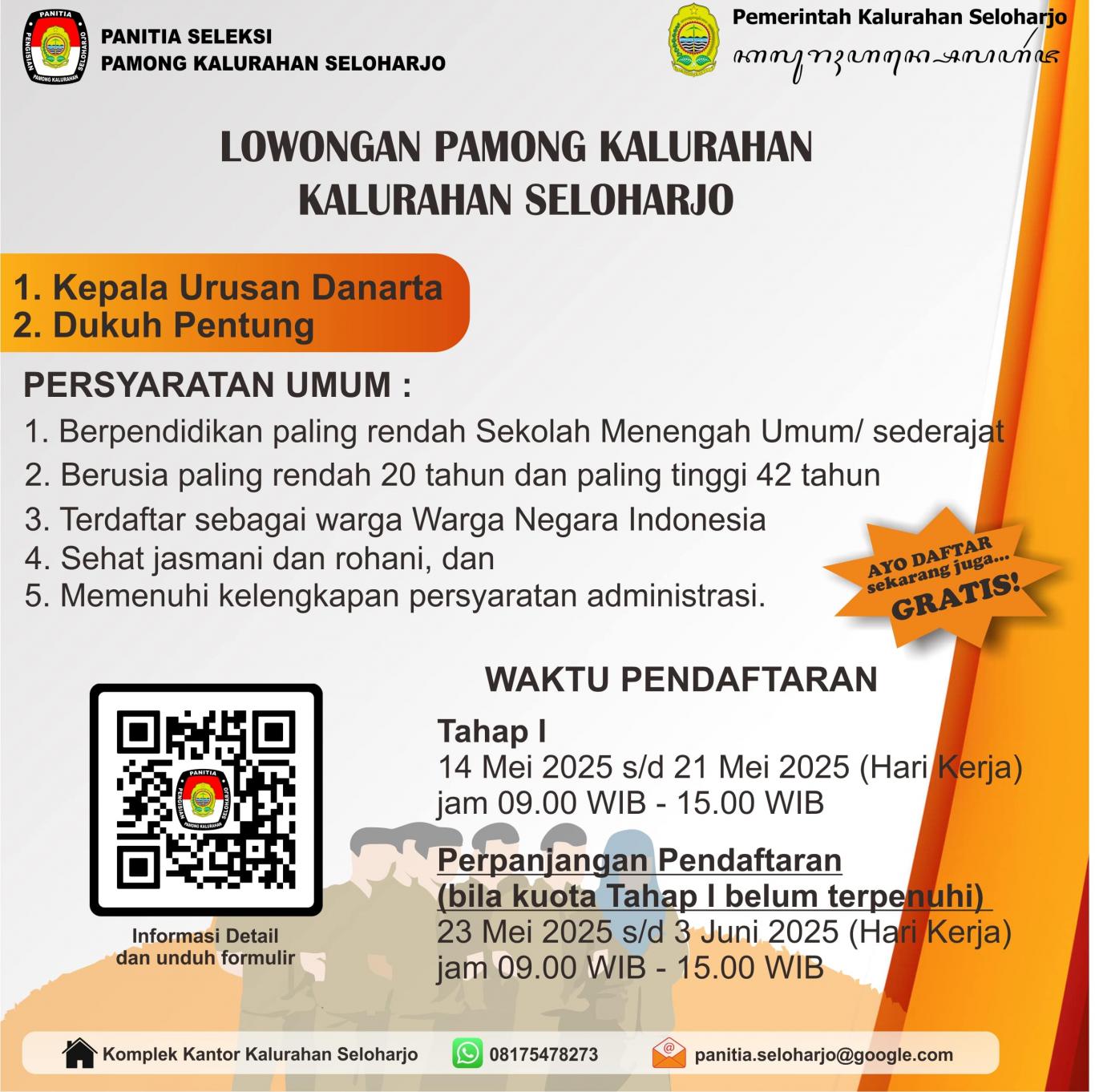 LOWONGAN PAMONG KALURAHAN SELOHARJO FORMASI KEPALA URUSAN DANARTA & DUKUH PENTUNG