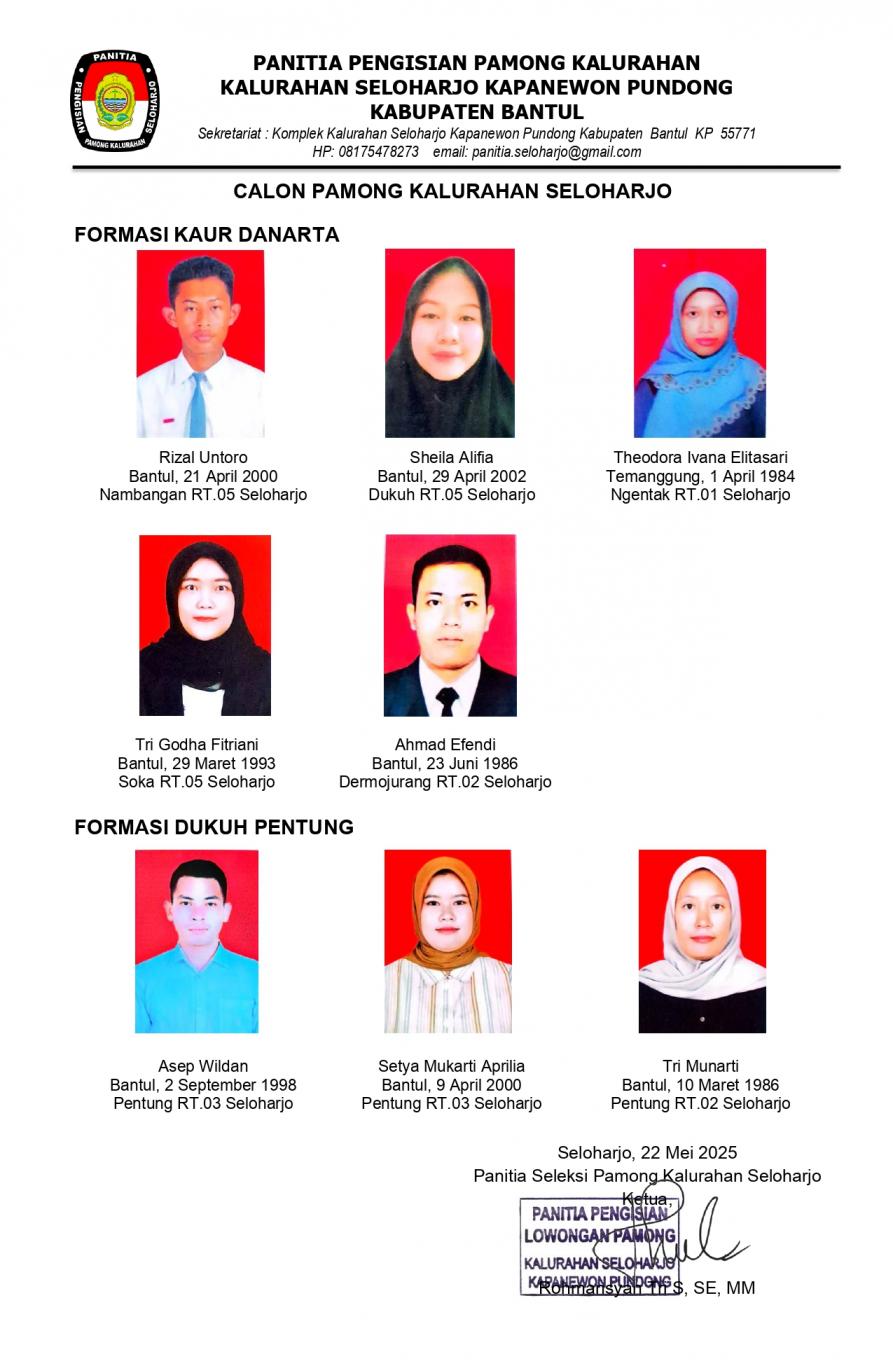 DAFTAR CALON PAMONG KALURAHAN YANG DINYATAKAN LOLOS ADMINISTRASI