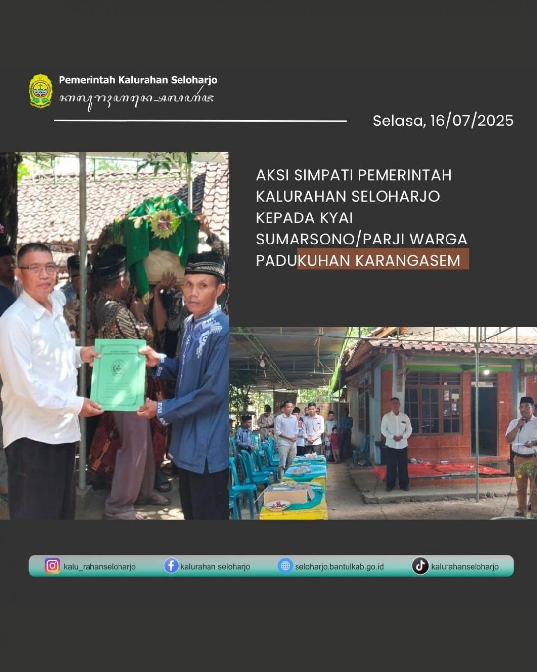 Aksi Simpati Pemerintah Kalurahan Seloharjo Kepada Kyai Sumarsono/Parji Warga Padukuhan Karangasem