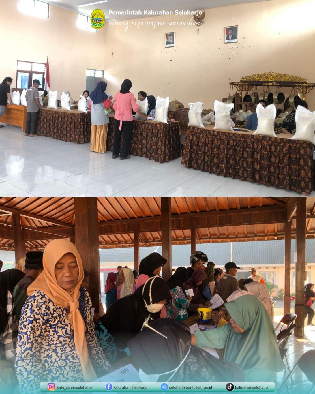 Pembagian Bantuan Beras Bulog 20 Kg Bulan Juni - Juli 2025 di Aula Kalurahan Seloharjo