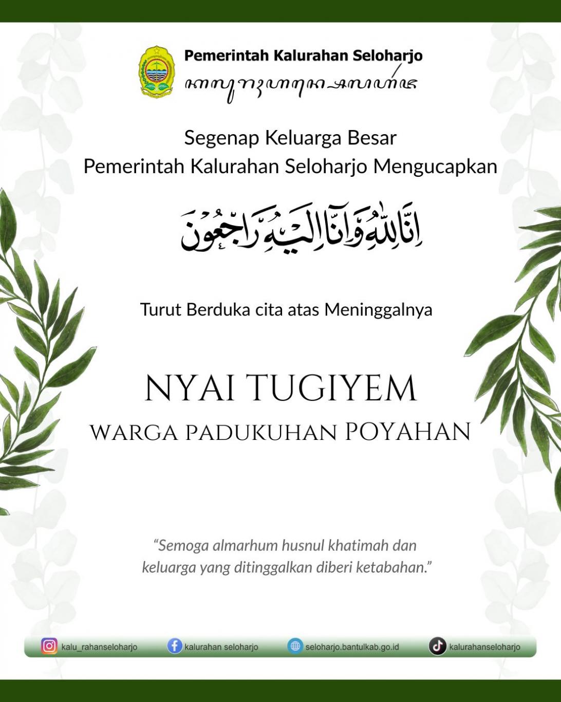 Berita Lelayu Nyai Tugiyem di Padukuhan Poyahan