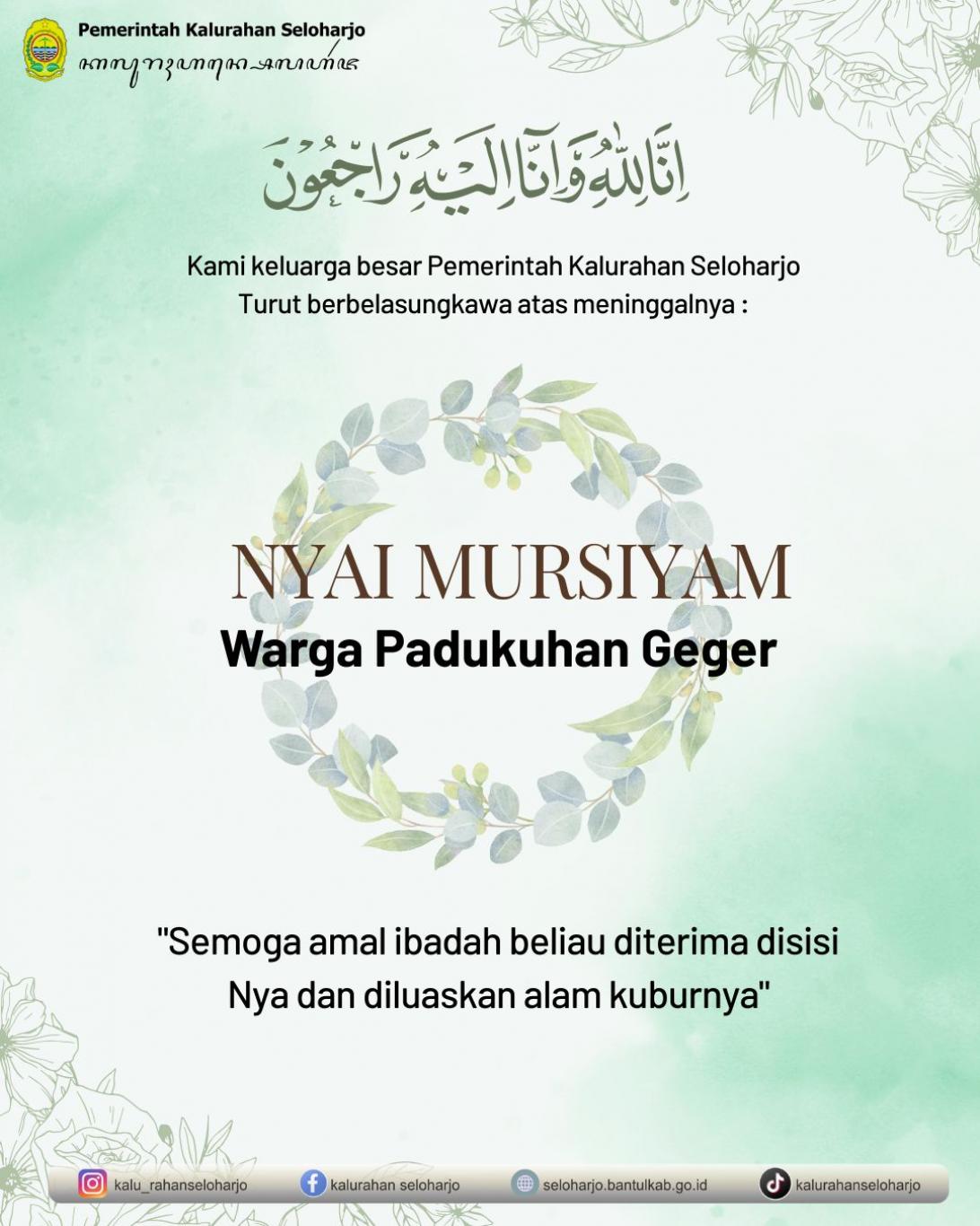 Berita Lelayu Nyai Mursiyam di Padukuhan Geger