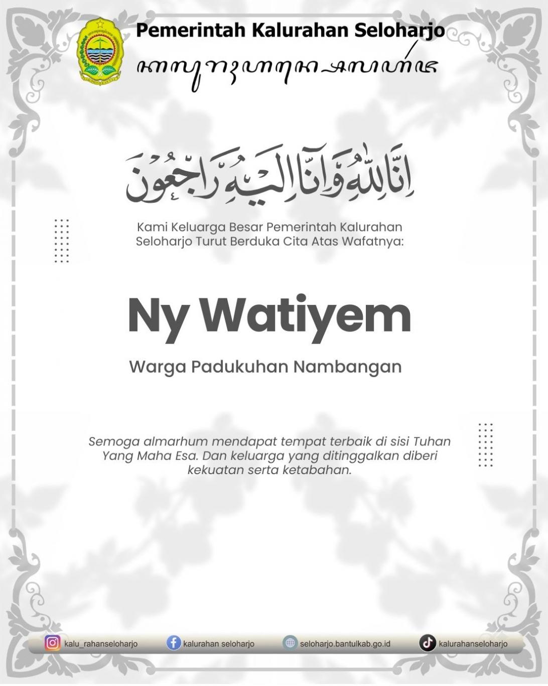 Berita Lelayu Watiyem Warga Padukuhan Nambangan