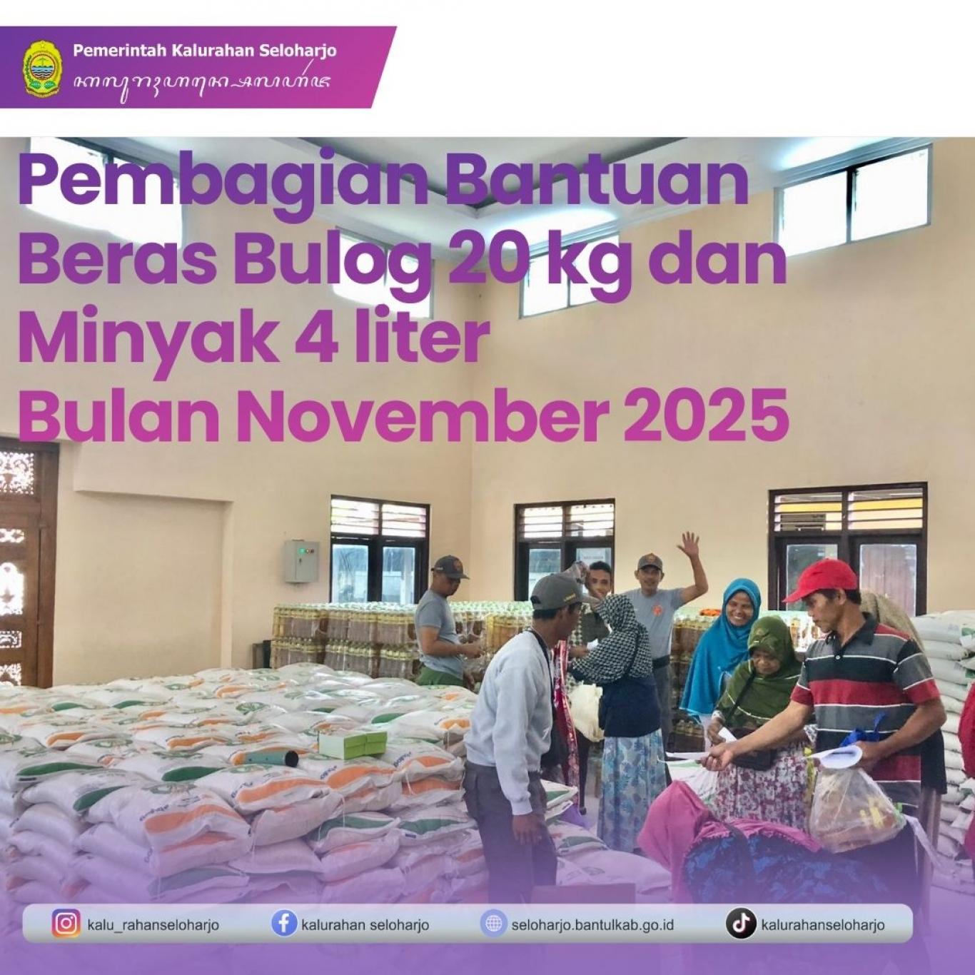 Pembagian Bantuan Beras Bulog 20 kg dan Minyak 4 liter Bulan November 2025