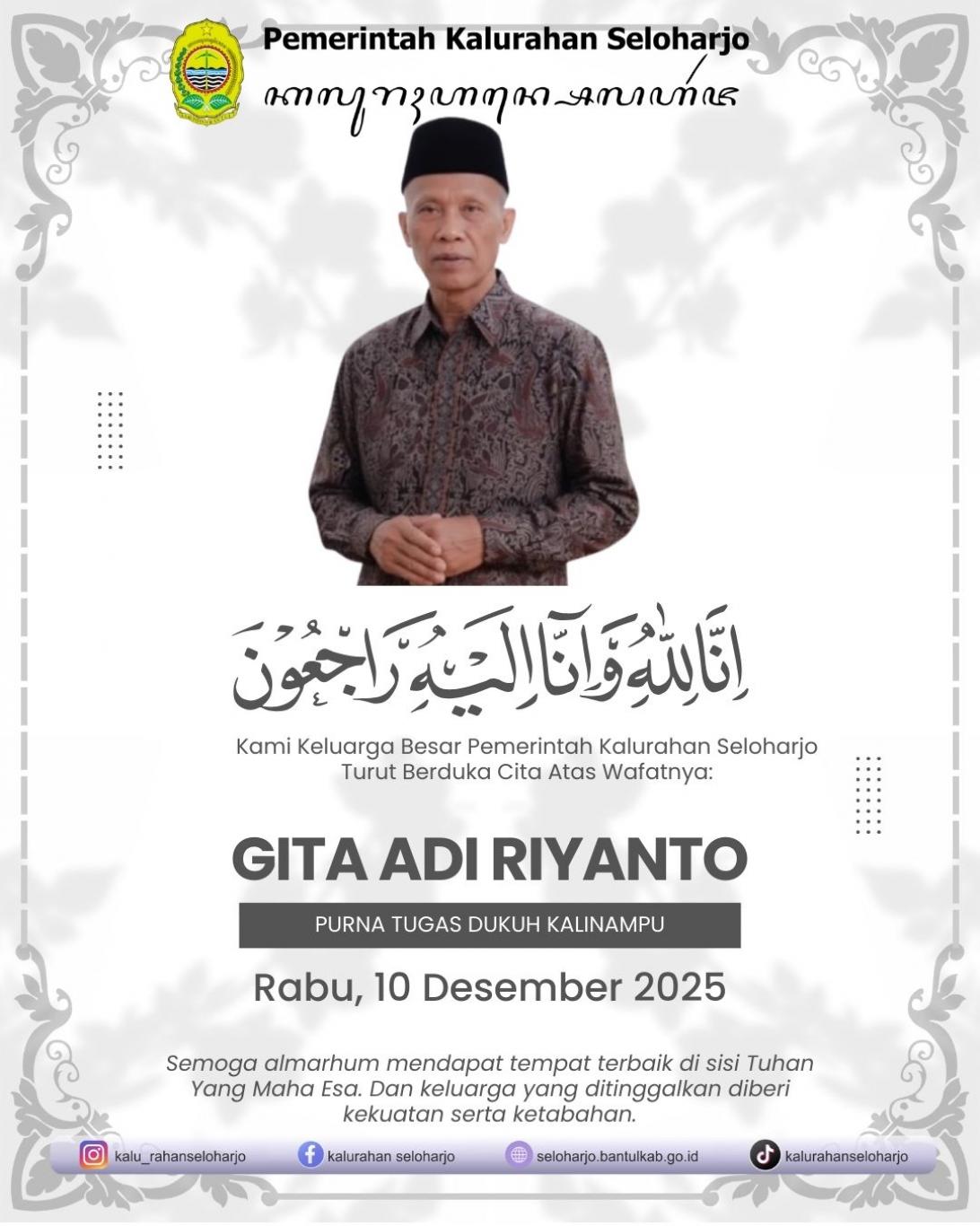 Berita Lelayu Kyai Gita Adi Riyanto Warga Padukuhan Kalinampu