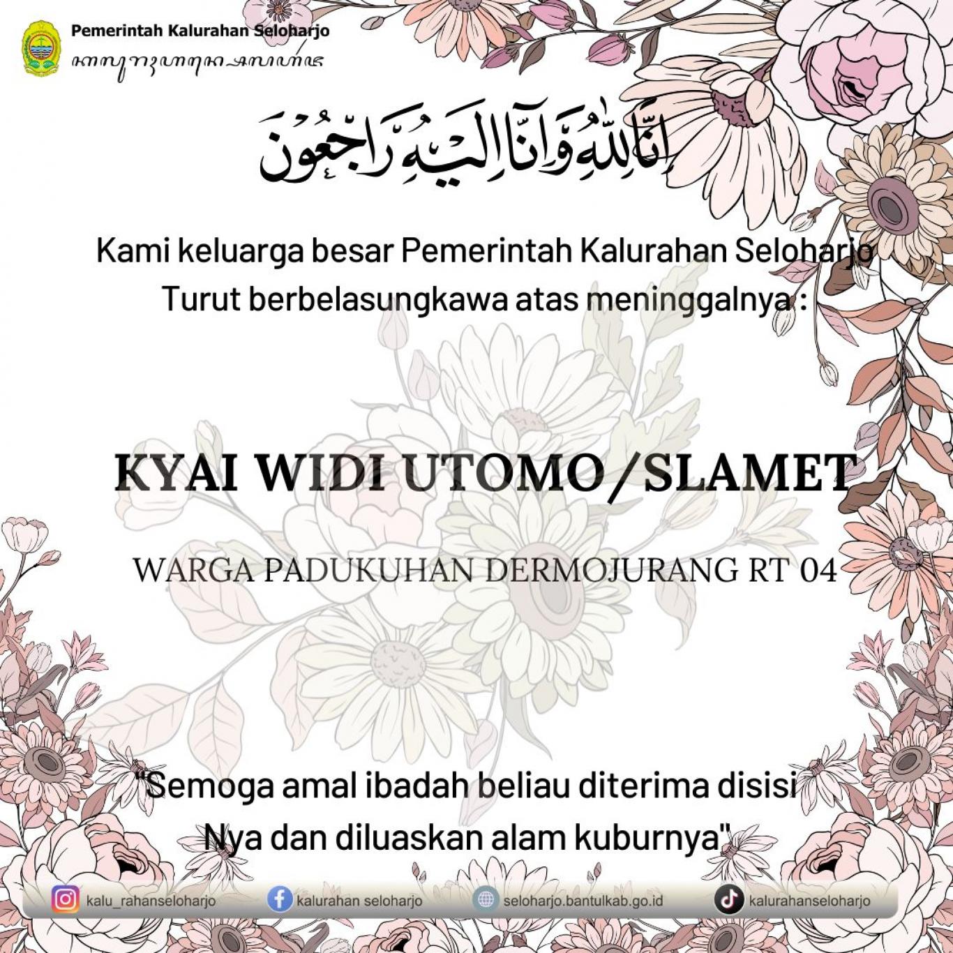 Berita Lelayu Kyai Widi Utomo/Slamet Warga Padukuhan Dermojurang RT 04