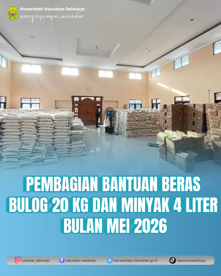 Pembagian Bantuan Beras Bulog 20 kg dan Minyak 4 liter Bulan Mei 2026