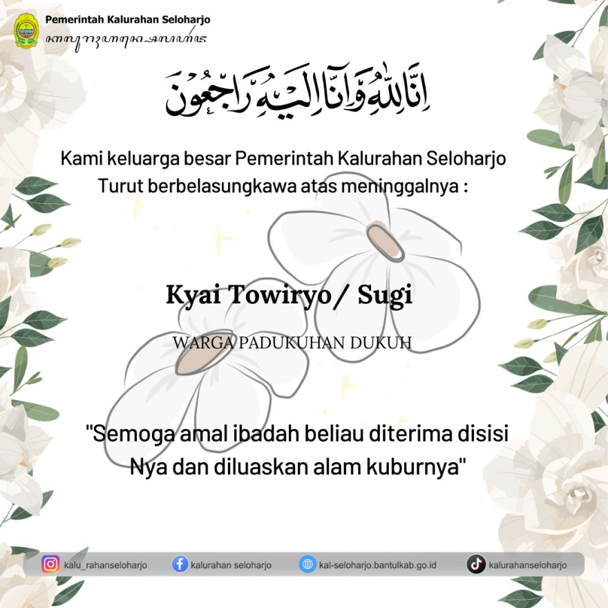 Berita Lelayu Kyai Towiryo/ Sugi Warga Padukuhan Dukuh