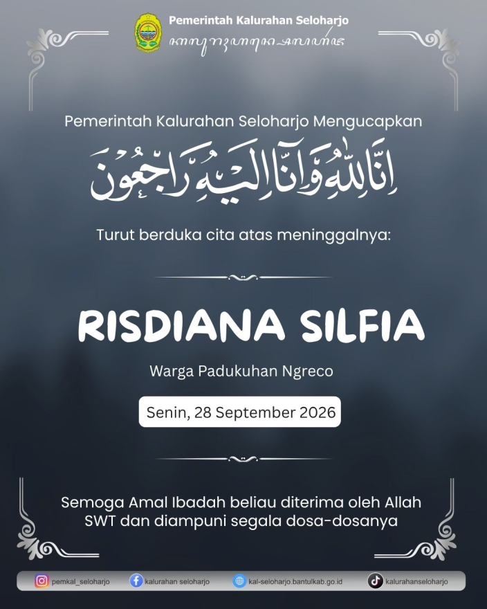 Berita Duka Nyai Risdiana Silfia Warga Padukuhan Ngreco