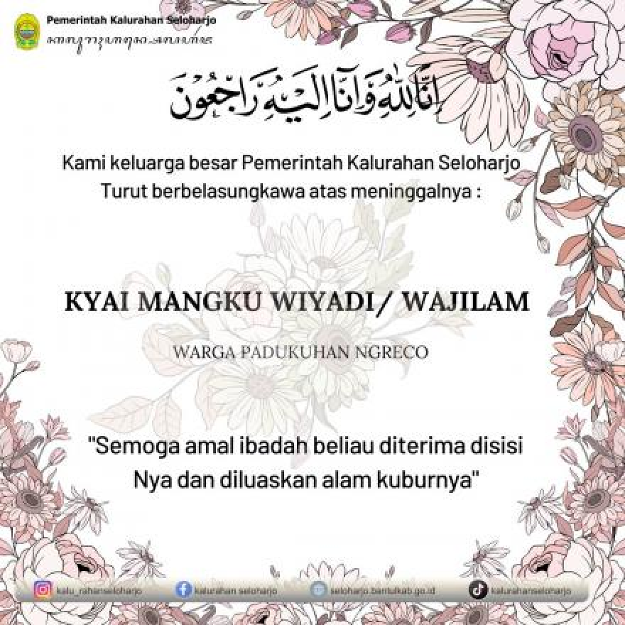 Berita Lelayu Kyai Mangku Wiyadi/ Wajilam Warga Padukuhan Ngreco
